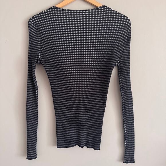 AKRIS Plaid Silk Black and Gray Long Sleeve Sweater Top Size 12 - Picture 8 of 8
